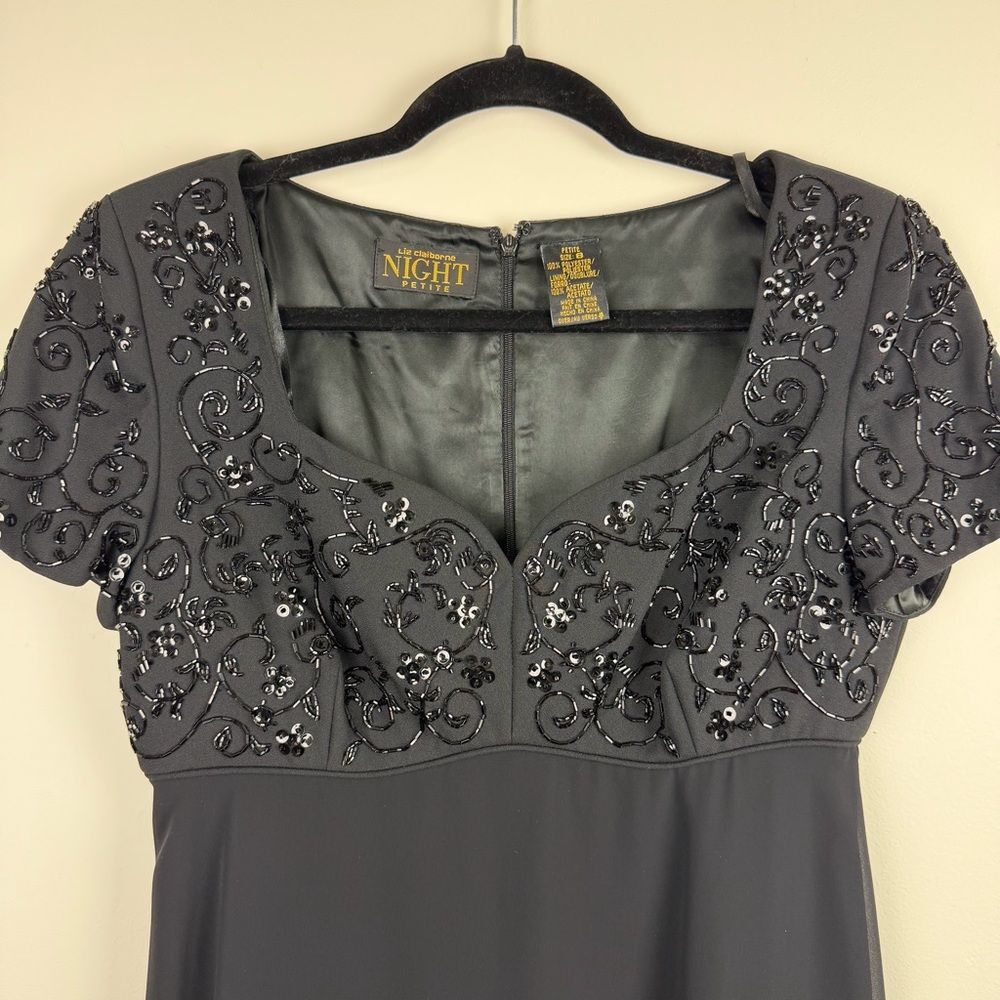 Vintage Liz Claiborne Night Black Beaded Cocktail Dress Size 8 Petite - Picture 4 of 8